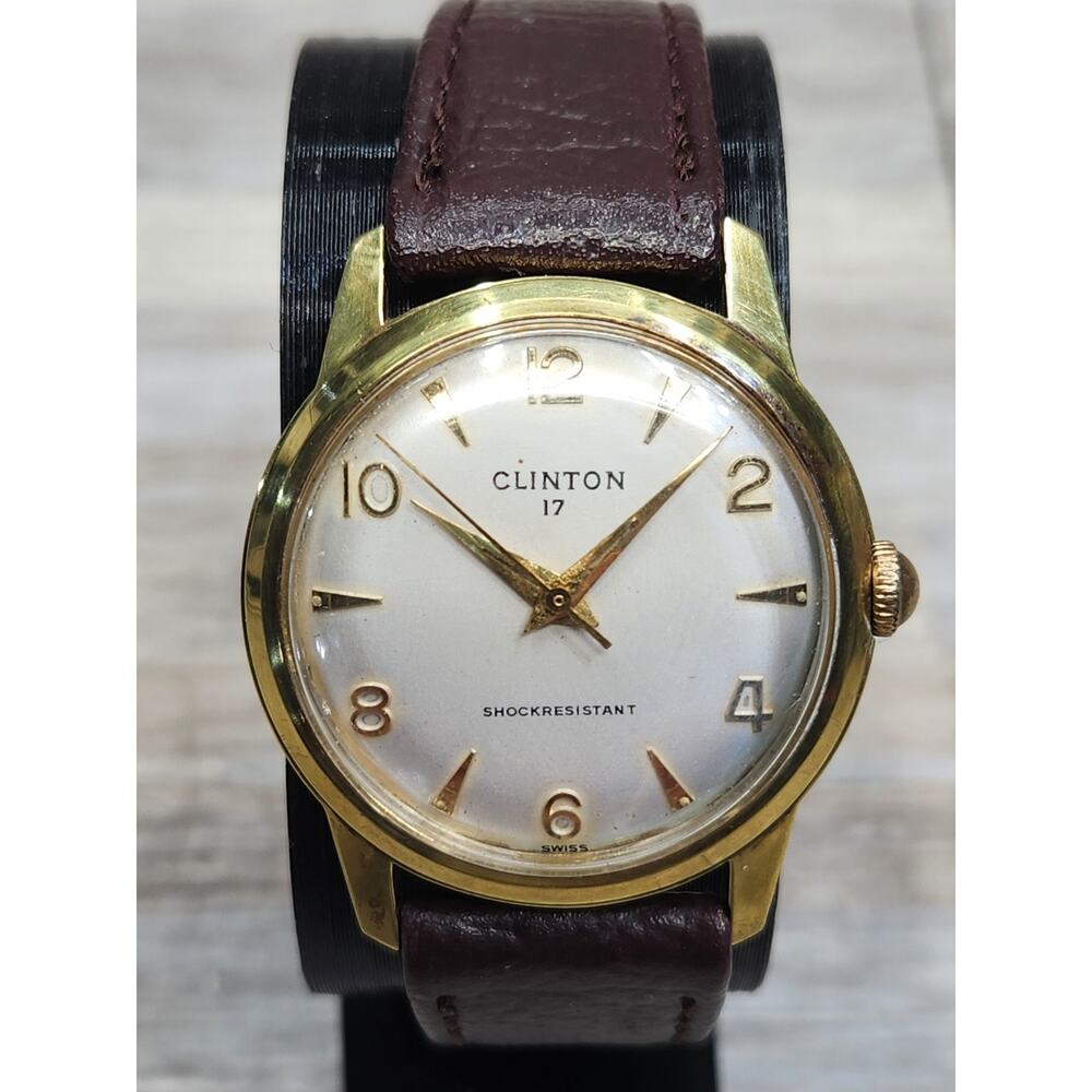 Vintage Clinton 17 Jewel Mechanical Water Resistant Watch. Runs, Gold Filled